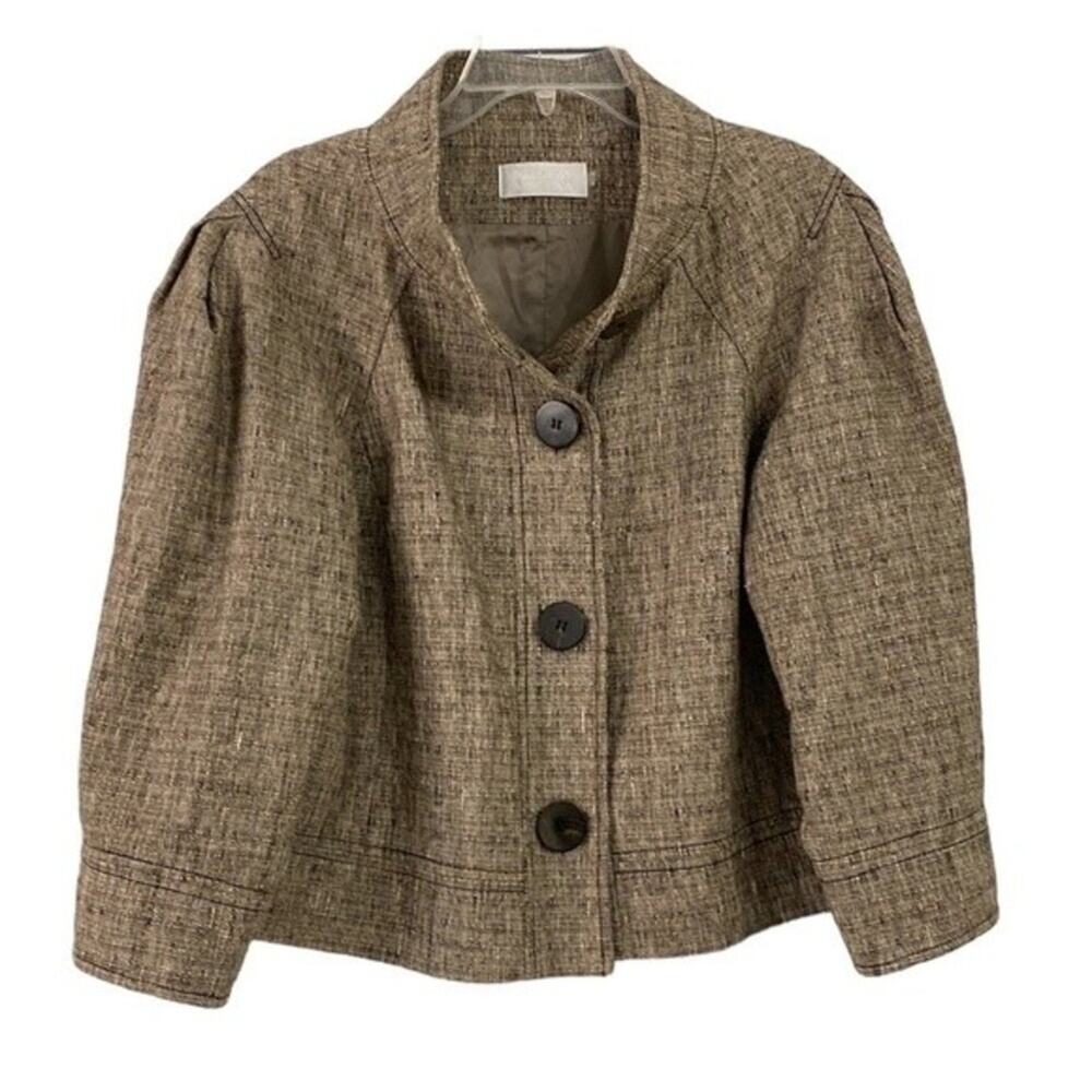 Badgley Mischka Coat Brown Tweed Bell Sleeve Ladylike Jacket Blazer Size 12